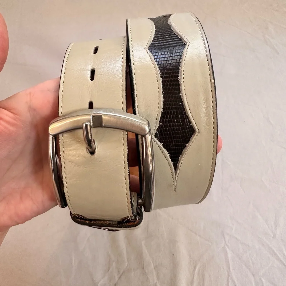 Tony Lama Gold Label Genuine Alligator Lizard Belt Cream Brown Western Size 36